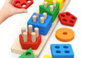 Taxta Beşli Sütun Şəkilli Tanıma və Rəng Çeşidləmə Oyuncağı